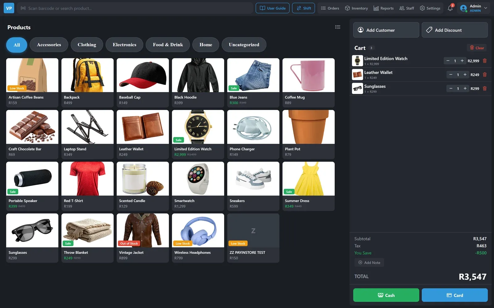 Vivid POS screen